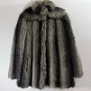 Vintage Black & Gray Faux Fur Coat